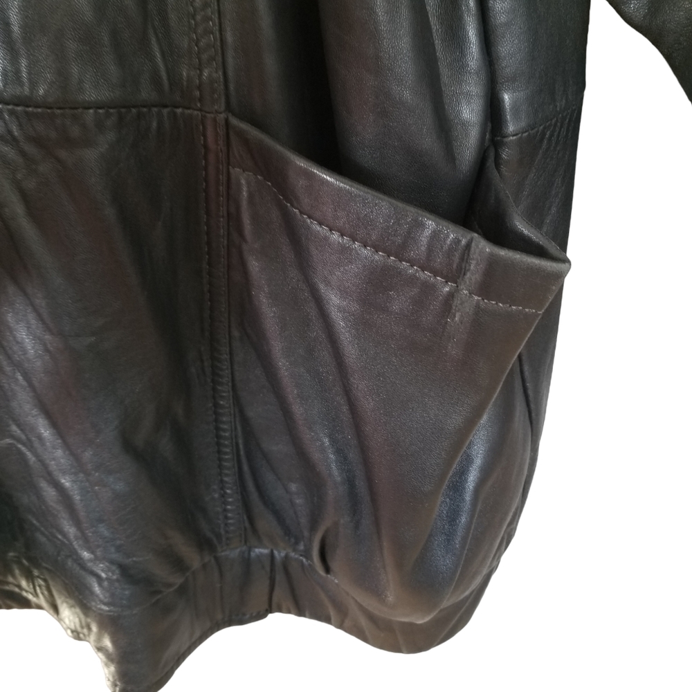 Reed Sportswear Mens Leather Coat Bomber Biker Jacket Black Zip Up Lined Vintage - Picture 5 of 9
